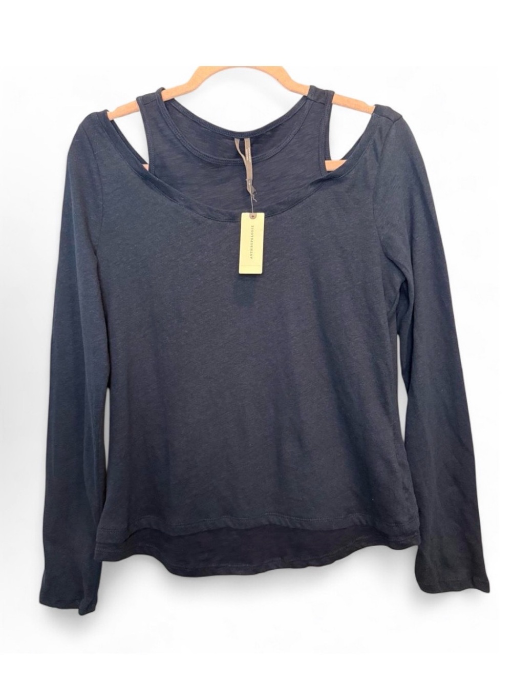 Anthropologie NWT Cold Shoulder Layered Look Long Sleeve Top Small Navy Boho